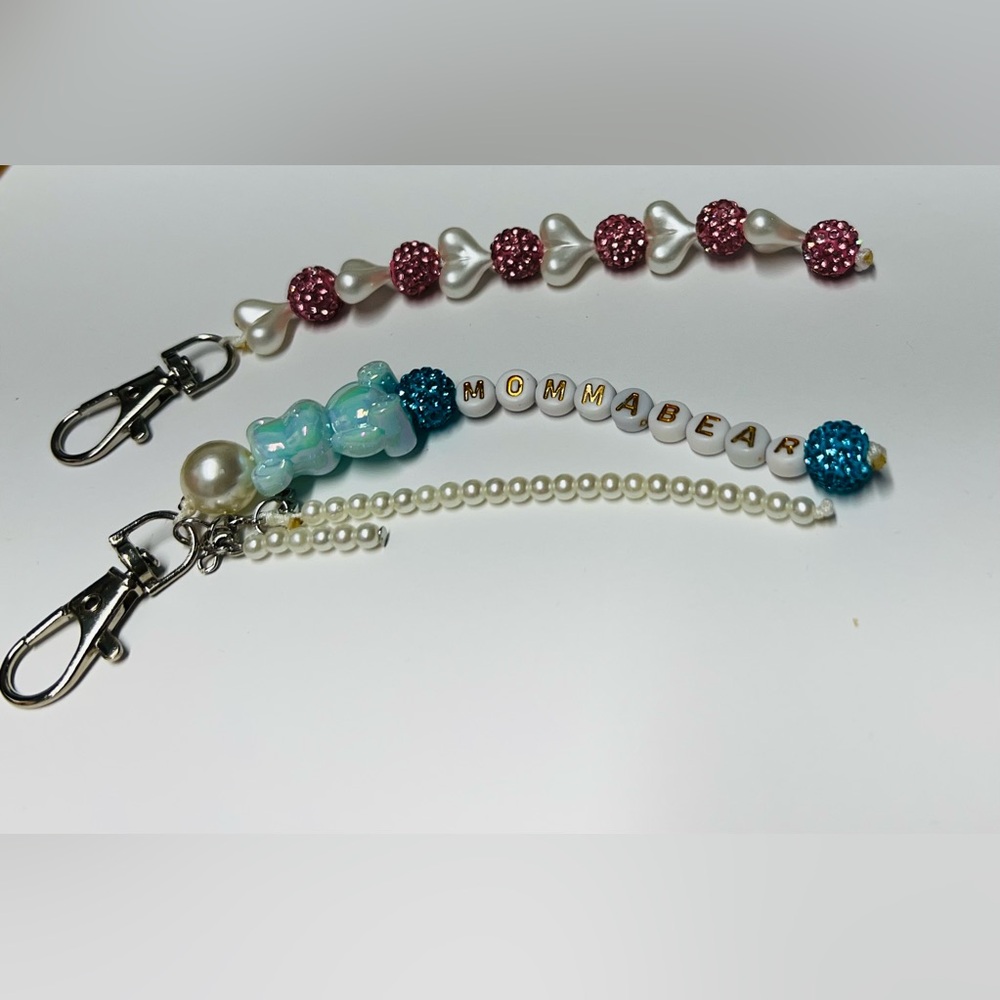 Pearl and Bead Momma Bear and Heart key chain Set